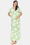 Coucou Maternity Woven Full Length Nightdress With Front Zipper And Discreet Feeding - Light Grass Green — thumbnail 4